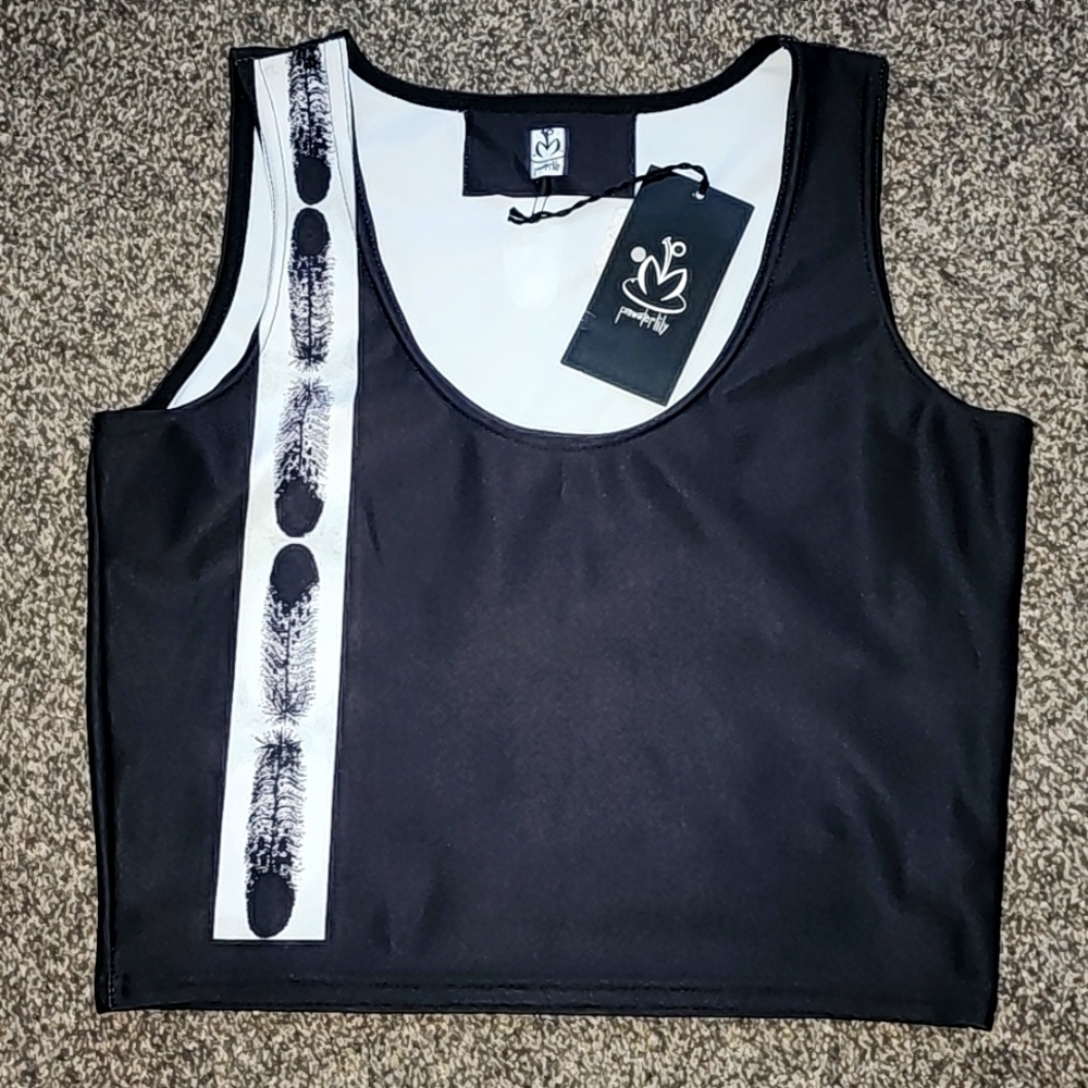 Nwt Waterlily Designs Workout Crop Top Black/White W/Feather Design Size Medium